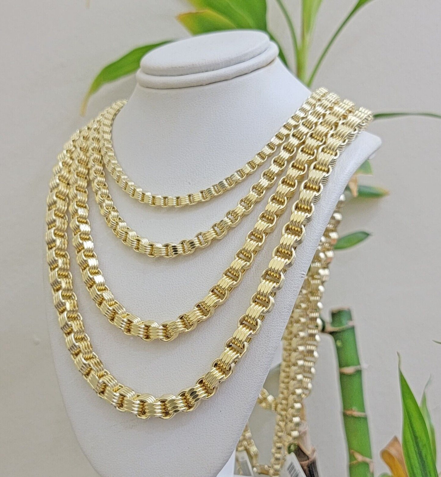10k Yellow Gold Necklace Box Byzantine Chain 4mm 5mm 6mm 7mm 18 in - 30 in REAL - Reva Jeweler