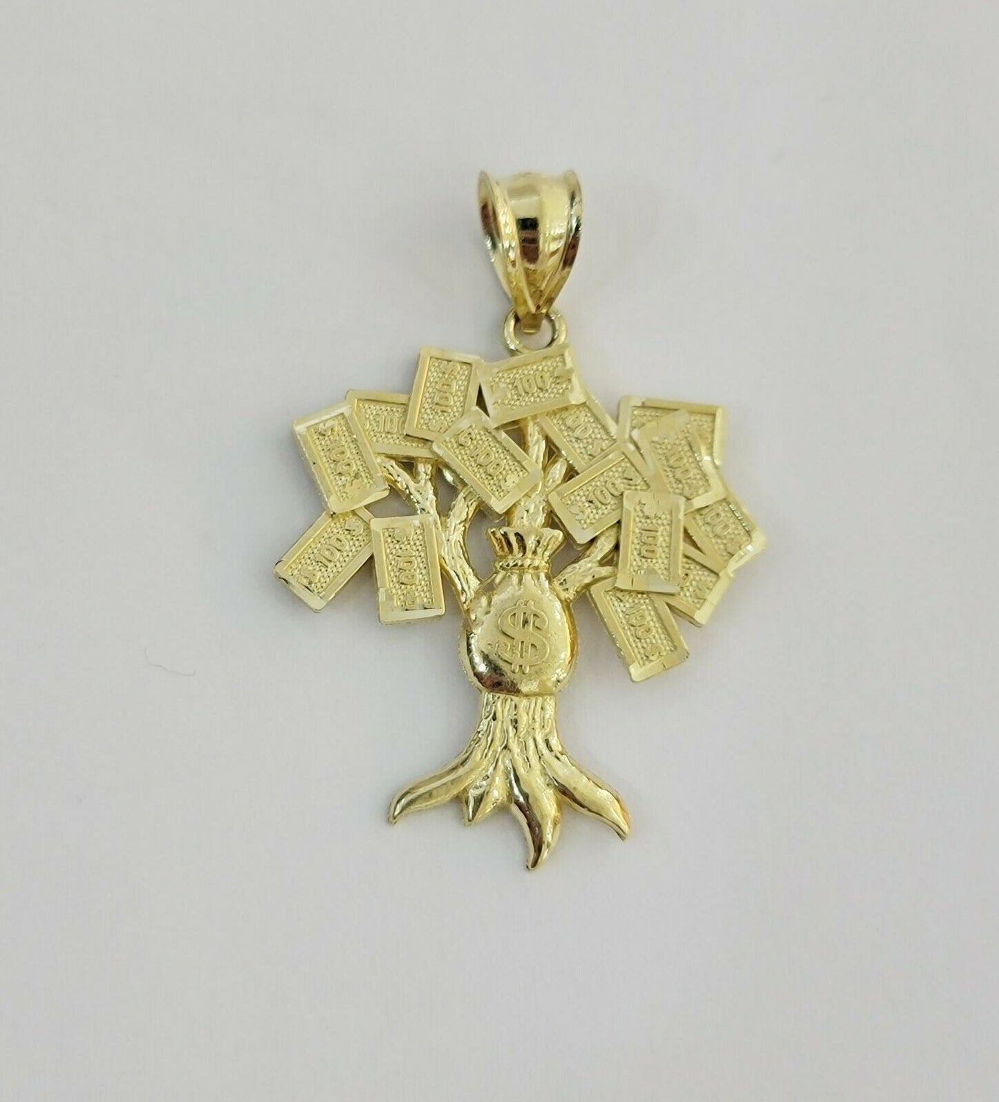 10k Yellow Gold Pendant & 10kt Rope Necklace 22", Money Tree Charm 10kt ,UNIQUE - Reva Jeweler