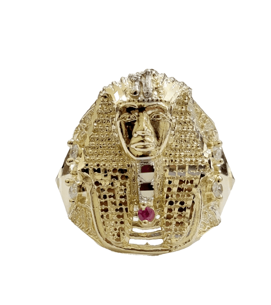 10k Yellow Gold Pharoah Head Ring Band Size 11 Real 10kt SALE Men Casual Pinky - Reva Jeweler