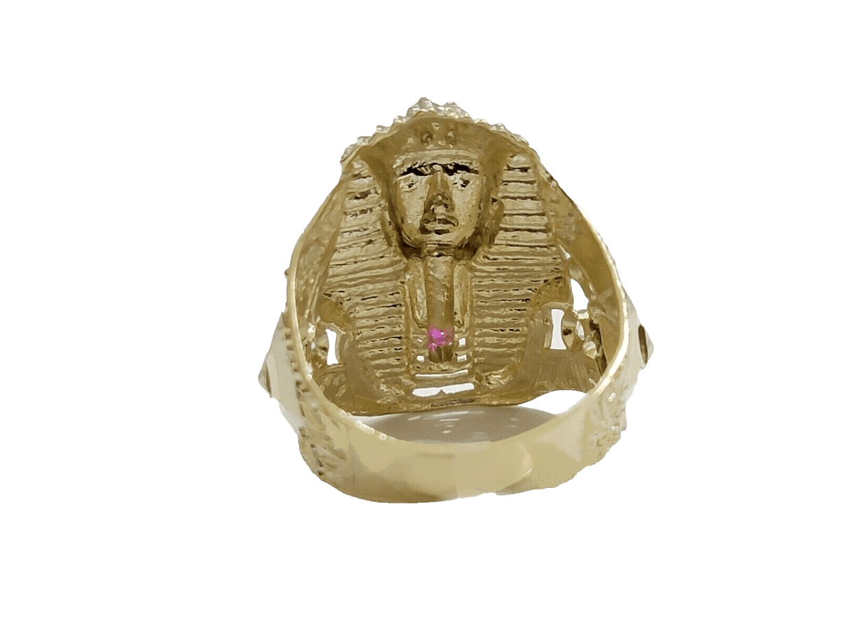 10k Yellow Gold Pharoah Head Ring Band Size 11 Real 10kt SALE Men Casual Pinky - Reva Jeweler