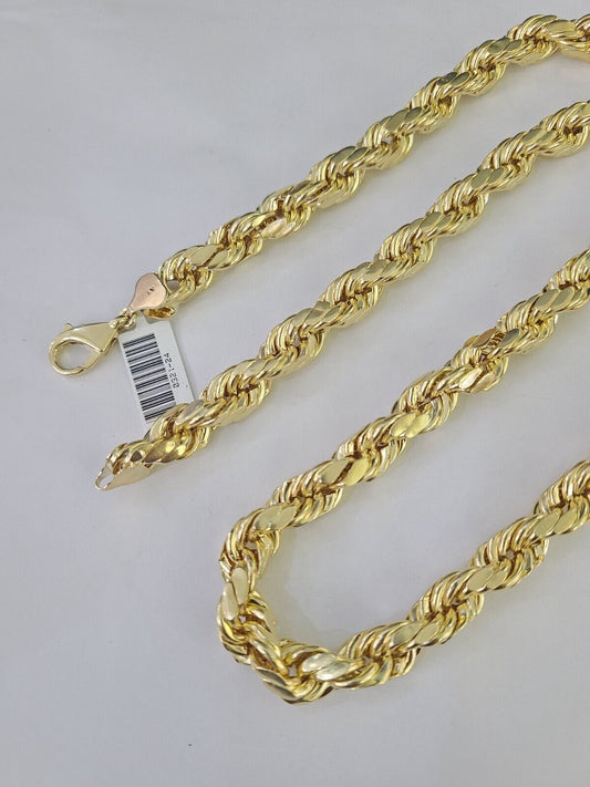 10K Yellow Gold Rope Chain Mens Necklace 10mm 18" 22" 24" 26" 28" 30" Inch - GoldenlinQ