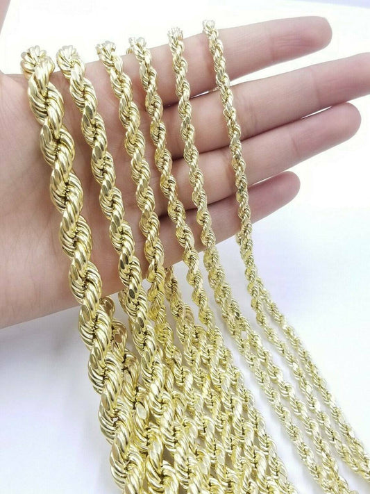 10k Yellow Gold Rope Chain Necklace 18" - 30" Men Women Inch 4mm - 10mm REAL 10 KT - Reva Jeweler