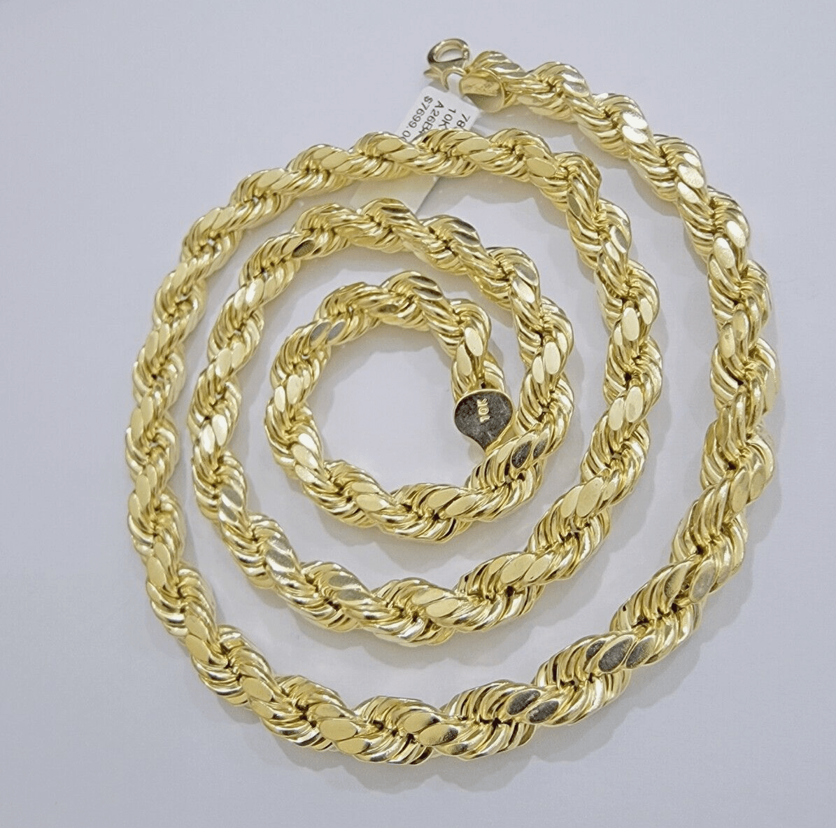 10k Yellow Gold Rope Chain Necklace 22 Inch 8mm Diamond Cuts Men's REAL 10KT - Reva Jeweler