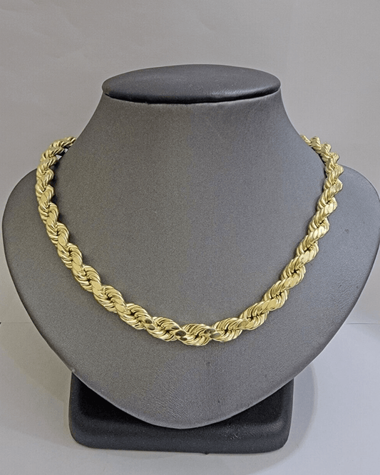 10k Yellow Gold Rope Chain Necklace 24 Inch 8mm Diamond Cuts Men's REAL 10KT - Reva Jeweler