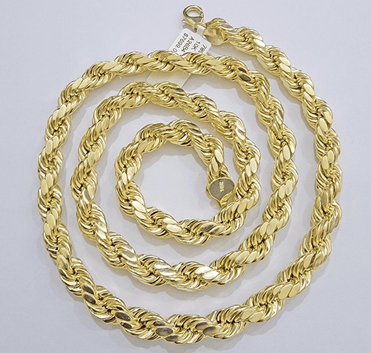 10k Yellow Gold Rope Chain Necklace 26 Inch 8mm Diamond Cuts Men's REAL 10KT - Reva Jeweler
