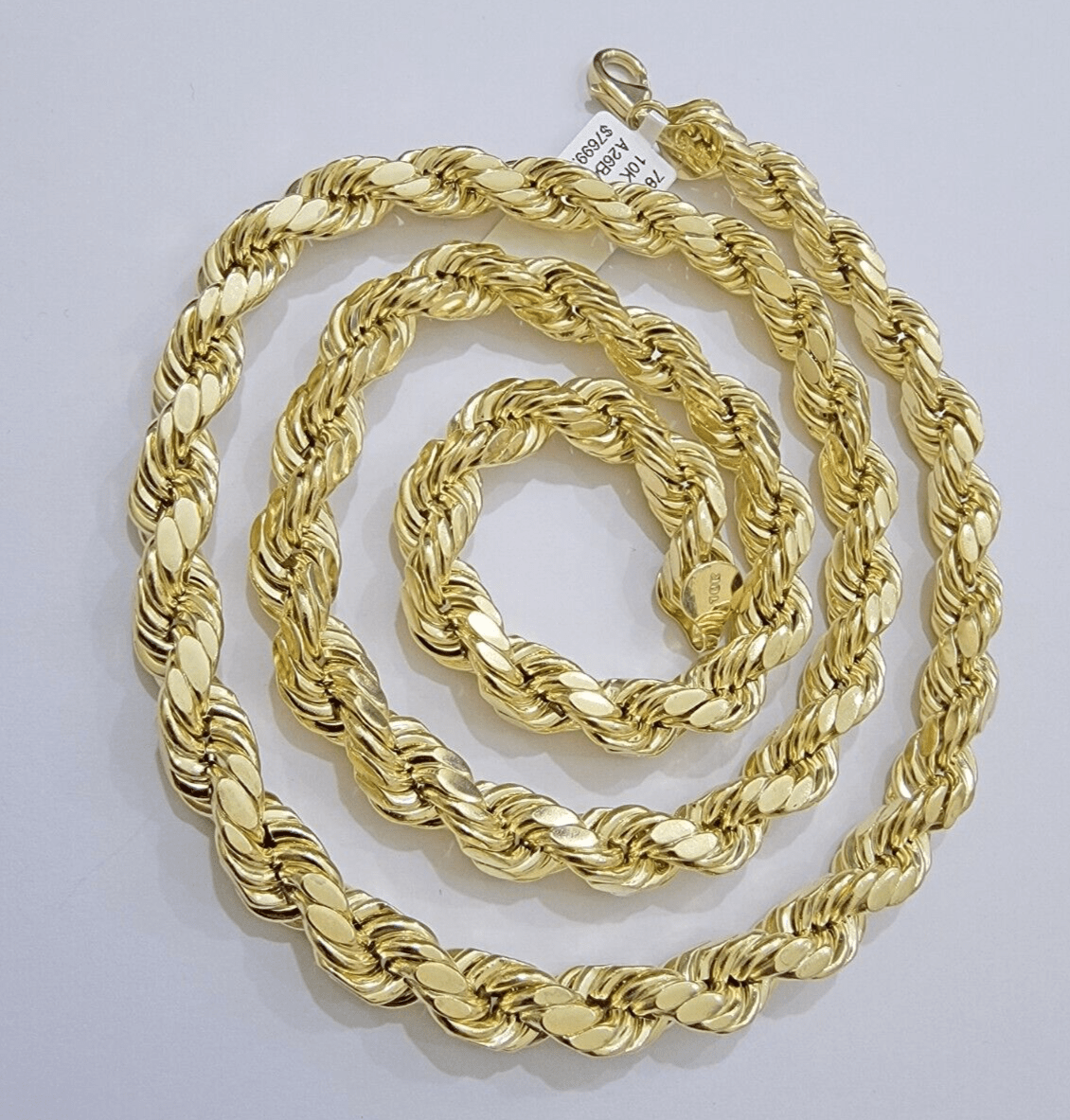 10k Yellow Gold Rope Chain Necklace 28 Inch 8mm Diamond Cuts Men's REAL 10KT - Reva Jeweler
