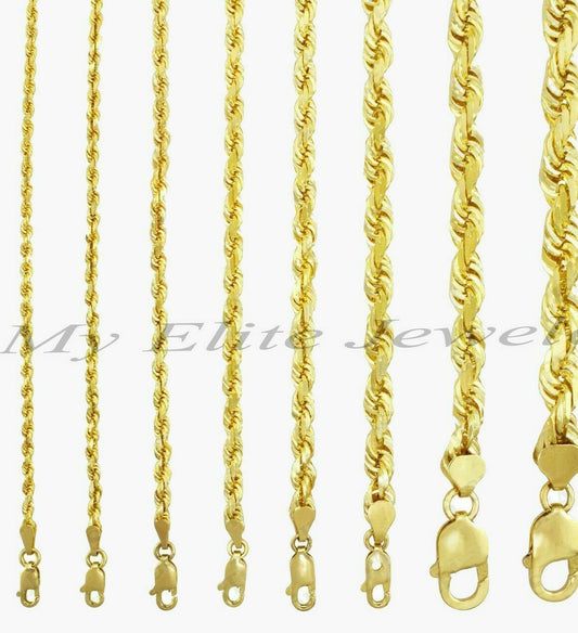10k Yellow Gold Rope Chain Necklace Men Women 18" - 30 Inch 2 3mm 4mm 5mm 6mm REAL - Reva Jeweler