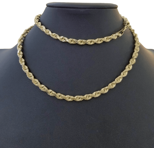 10k Yellow Gold Solid Rope Chain Necklace 7mm 22" Inch Real 10KT Gold - Reva Jeweler