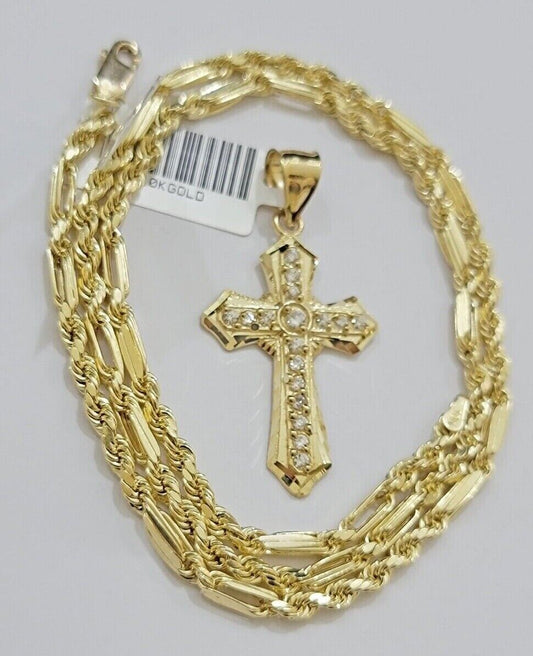 10kt Gold Milano Rope Chain Jesus Cross Charm Pendant Set 18 - 24'' Inch Necklace - Reva Jeweler