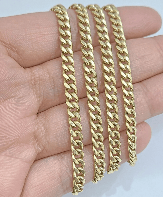 10kt Yellow Gold Miami Cuban Link Chain 10k Necklace 18 Inches 4mm Box Lock Real - GoldenlinQ