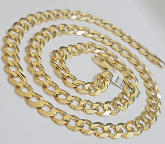10mm 10k Gold Chain Cuban Curb Link Necklace 30 Inch Real SOLID 10k Yellow Gold - Reva Jeweler