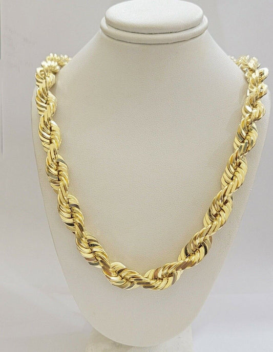 10mm Rope Chain Necklace 10k Yellow Gold 22" Choker Diamond Cut Men's REAL 10kt - Reva Jeweler
