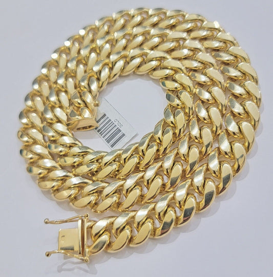 11mm Cuban Solid Link Chain Mens Necklace 10k Yellow Gold 22" Thick Heavy, SALE - Reva Jeweler