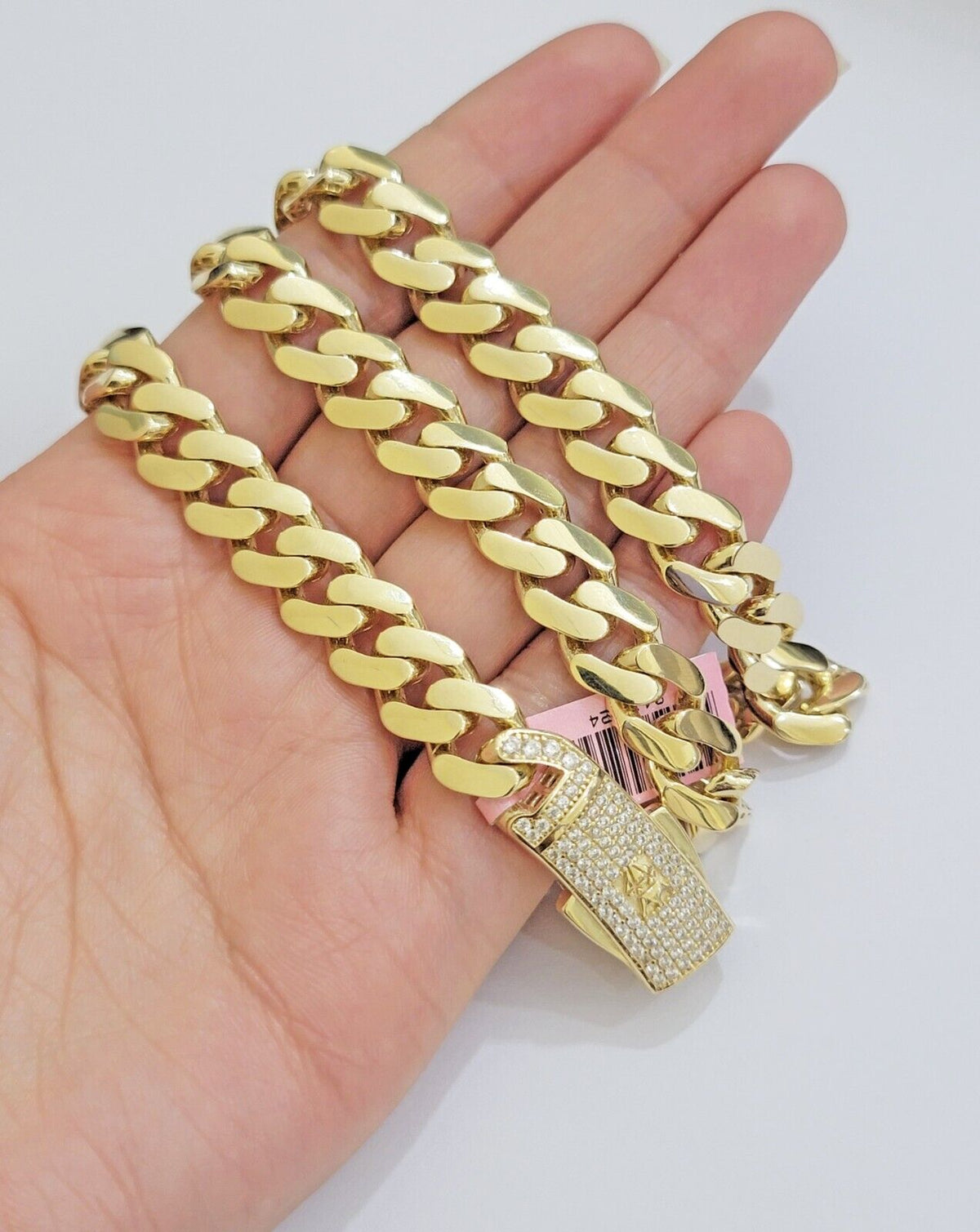 11mm Miami Cuban Royal Link Chain Necklace Box Lock Real 14K Yellow Gold On Sale - Reva Jeweler
