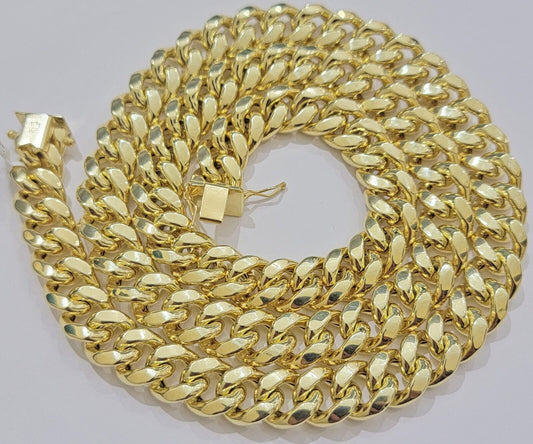 12mm Cuban Link Chain 10k Yellow Gold Mens Necklace 26" Box Clasp Real 10KT SALE - Reva Jeweler