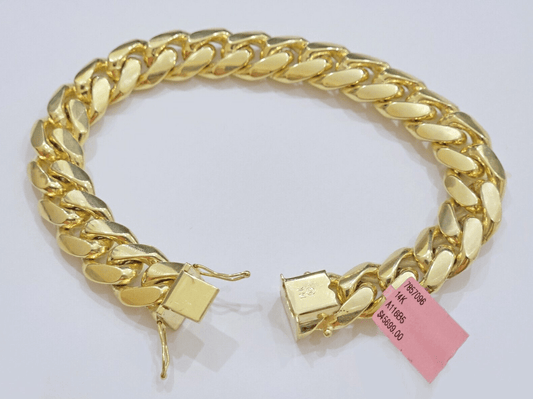 13mm Solid 14k Yellow Gold bracelet Miami Cuban Link 8 Inch Mens REAL 14kt HEAVY - Reva Jeweler