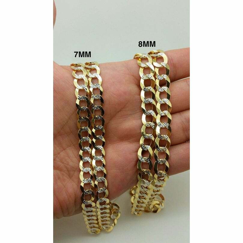 14K Diamond Cut Cuban Curb Link Necklace Chain 8mm 20" - 30" REAL 14K SOLID GOLD - Reva Jeweler