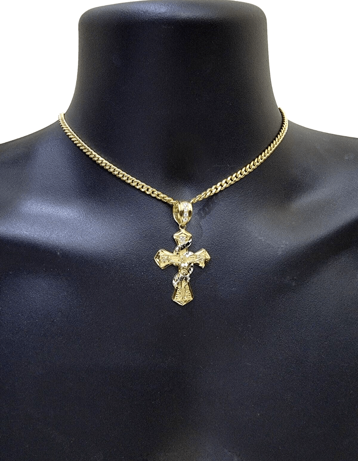 14k Gold Cross Charm Miami Cuban Link Chain 5mm 26'' Necklace 14kt Pendant SALE - Reva Jeweler