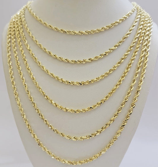 14k Gold Rope Chain Necklace 18" - 26 Inches 3mm Diamond Cuts Men Women Real SOLID - Reva Jeweler
