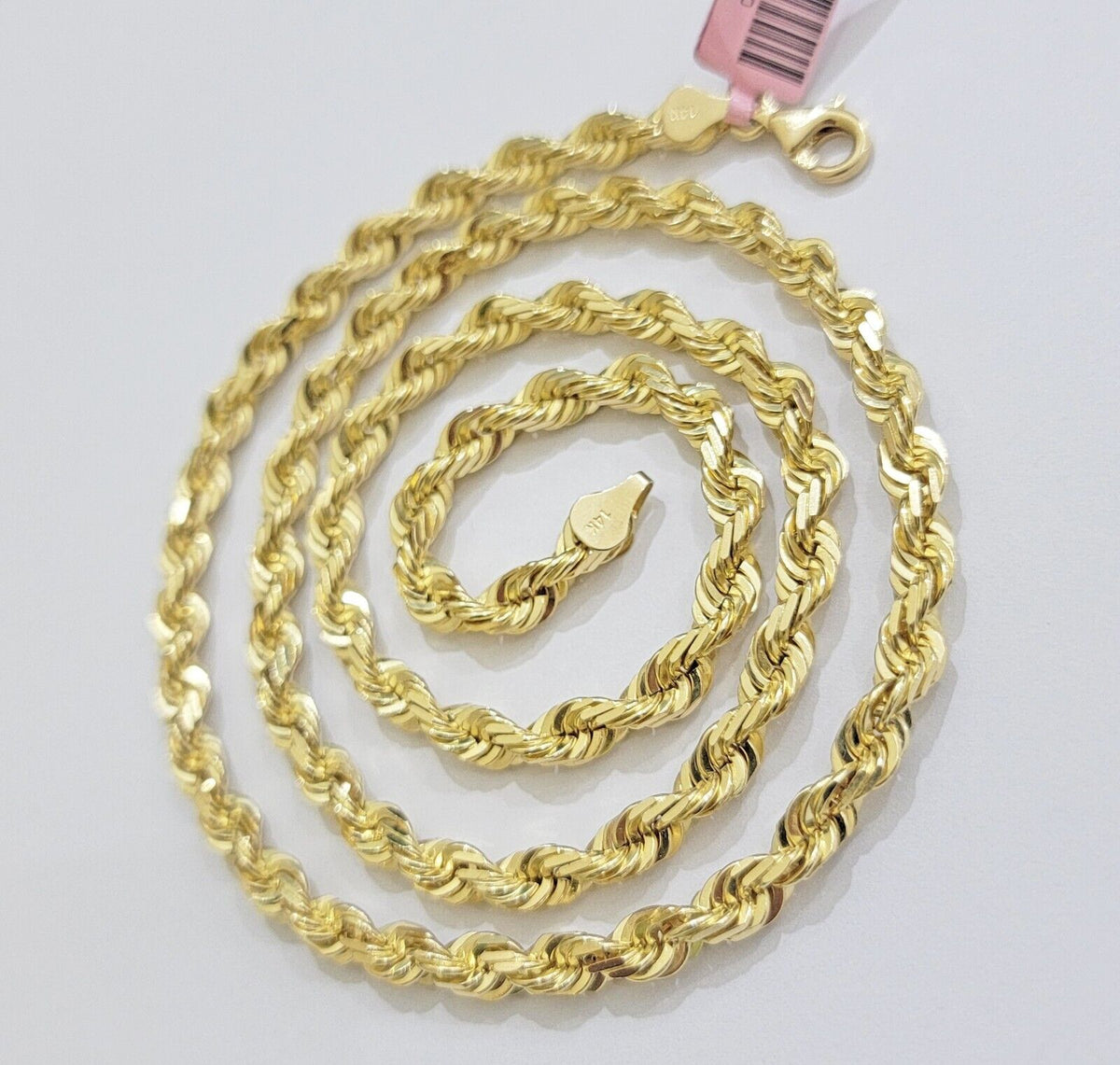 14k Gold Rope Chain Necklace 5mm Real 14kt Yellow Gold 18 - 28 Inch Diamond Cut - Reva Jeweler
