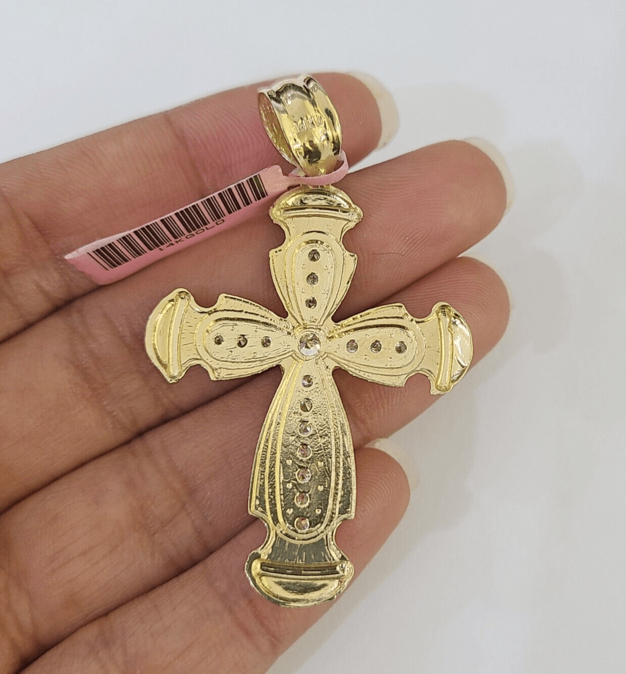 14k Jesus Christ CZ Cross Charm Pendant Yellow Gold REAL Genuine Diamond Cuts - GoldenlinQ