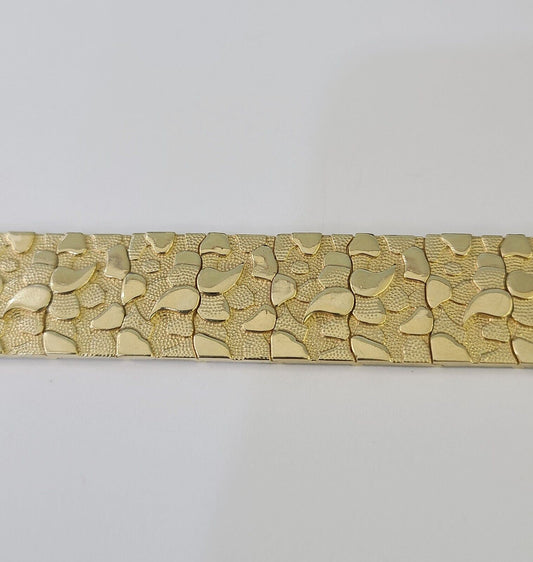 14K REAL Nugget Bracelet Yellow Gold 8.5"Inch 17mm Men Hand Gold 14kt - GoldenlinQ