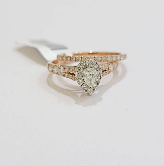 14k Rose Gold Diamond Ring & Band Set Ladies 1CTW Wedding Engagement Solid REAL - Reva Jeweler
