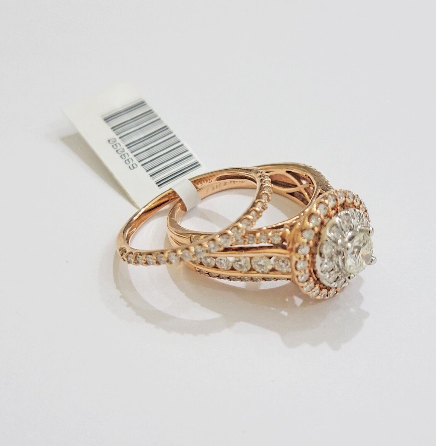 14k Rose Gold Diamond Ring & Band Set Ladies 2CTW Wedding Engagement Solid REAL - Reva Jeweler