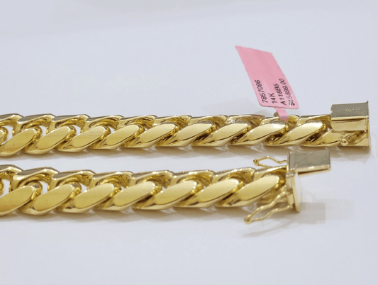 14k Solid Gold bracelet Miami Cuban Link 9 Inch 13mm Mens REAL 14 KT SOLID HEAVY - Reva Jeweler