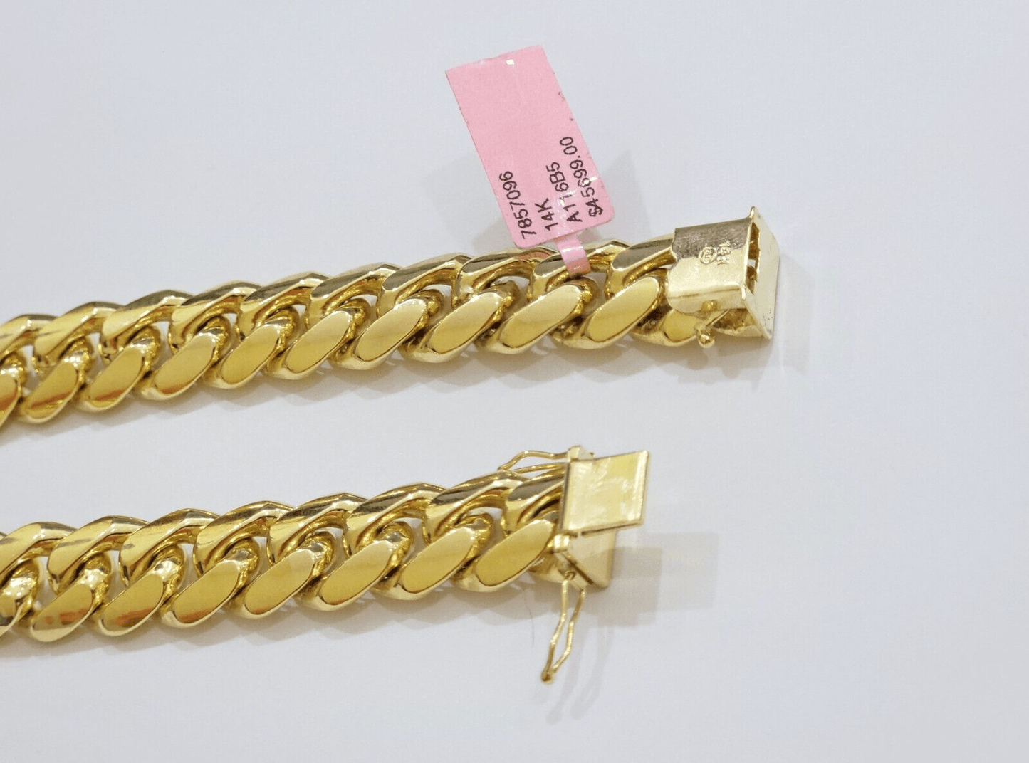 14k Solid Gold bracelet Miami Cuban Link 9 Inch 13mm Mens REAL 14 KT SOLID HEAVY - Reva Jeweler