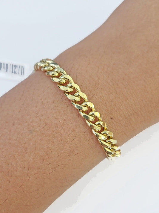14K Solid Gold Miami Cuban Bracelet 8" Inch 7mm 14K Box Clasp Link - Reva Jeweler