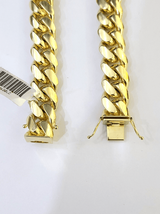 14K Solid Gold Miami Cuban Bracelet 9.5" Inch 13mm 14K Box Clasp Link - Reva Jeweler