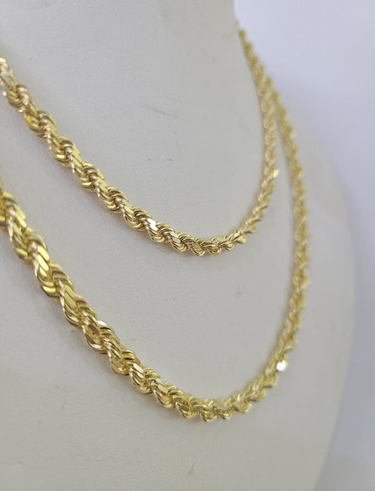 14k Solid Rope Chain Yellow Gold Necklace 4mm 5mm 18-26 Inches Real Men Women