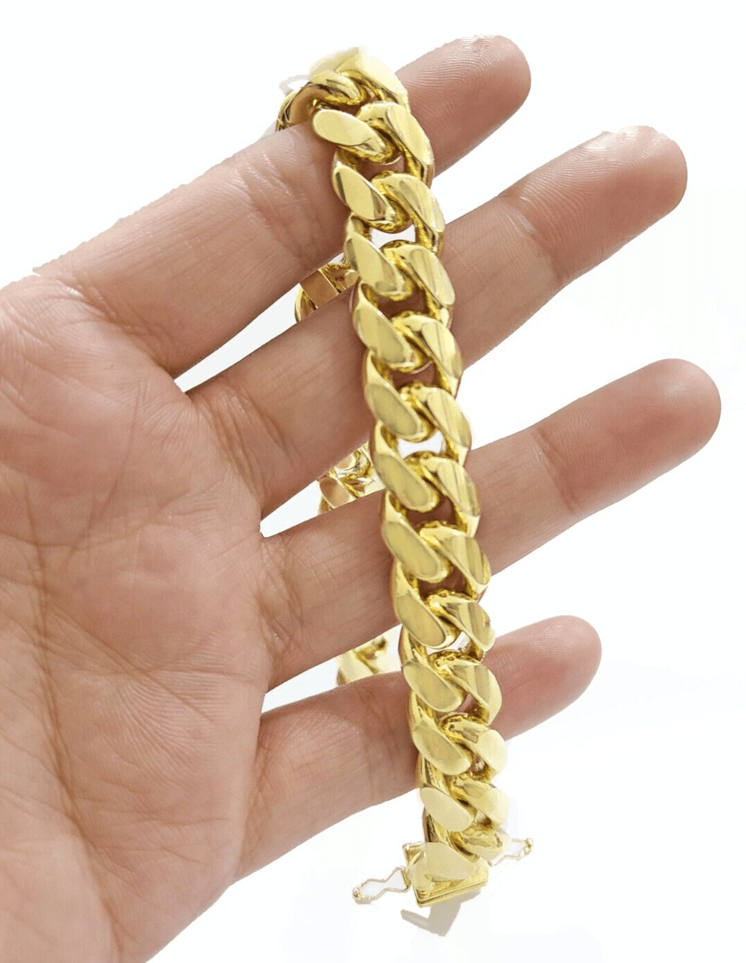 14k Solid Yellow Gold Miami Cuban Bracelet 10mm 9'' inch Real 14kt Unisex - Reva Jeweler