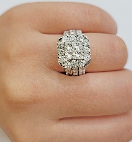 14k White Gold Diamond Ring Ladies 3CT Wedding Engagement Women Solid Band REAL - Reva Jeweler