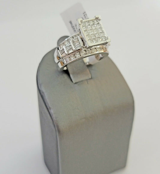 14k white Gold Ladies Ring 2 CT Diamond Princess Cut, Baguette, Round, REAL 14kt - Reva Jeweler