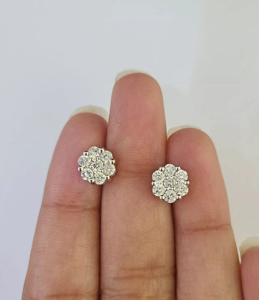 14k White Gold Stud Earring Real Solitaire Diamonds Screw - Back Women Men - Reva Jeweler
