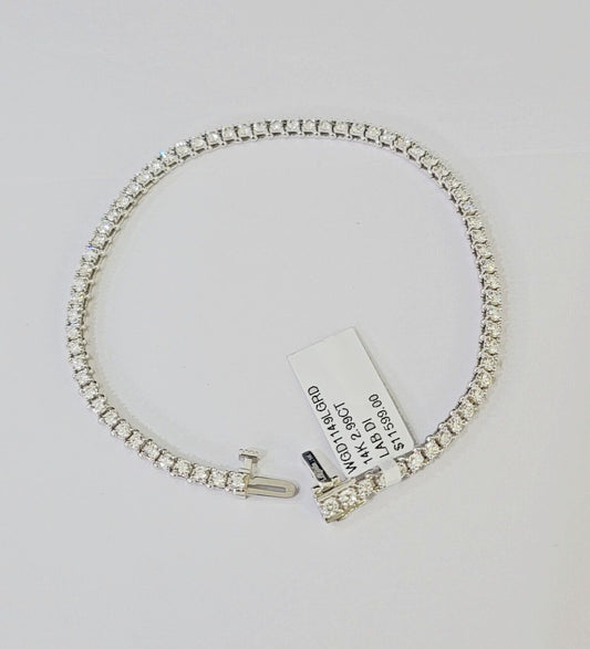 14k White Gold Tennis Bracelet Lab Created Diamond 2.99Ct Box Clasp Real Women - Reva Jeweler