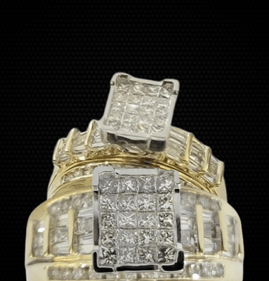 14k Yellow Gold 1CT Diamond Ladies Ring Princess Cut Baguette Round Diamd, Women - Reva Jeweler