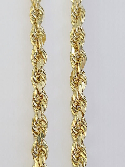 14K Yellow Gold 4mm Rope Chain 20 inch Diamond cut necklace Real 14KT