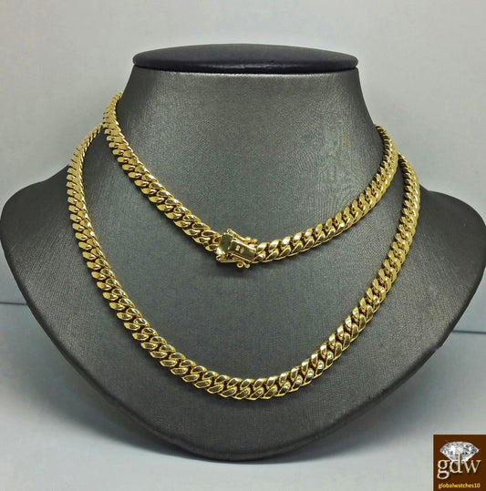 14K Yellow Gold 7mm Men BOX LOCK Chain 22" Miami Cuban