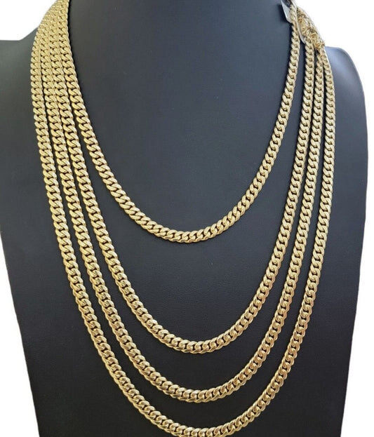 14k Yellow Gold Chain Necklace Miami Cuban Solid Link 6mm 20" - 30" REAL 14KT Men - Reva Jeweler