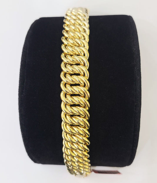 14K Yellow Gold Flat Byzantine Link Bracelet 16mm 7.5" inch Real Genuine - Reva Jeweler