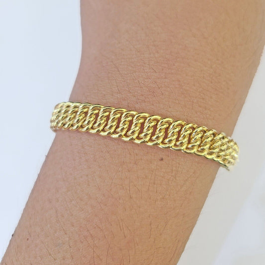 14K Yellow Gold Flat Byzantine Link Bracelet 8mm 7.5 inch Long - Reva Jeweler