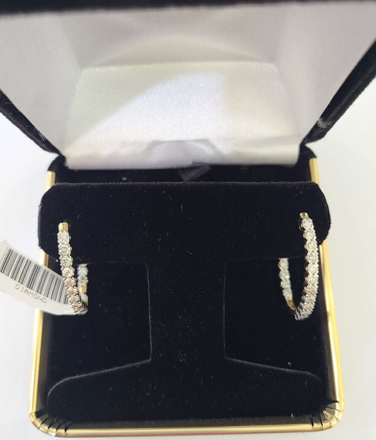 14k Yellow gold Hoops Earring Real Diamond Women Genuine - Reva Jeweler