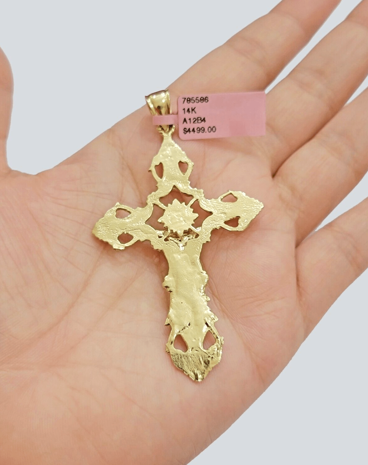 14k Yellow Gold Jesus Cross Charm Pendant 3 Inches Crucifix Chain Necklace SALE - Reva Jeweler