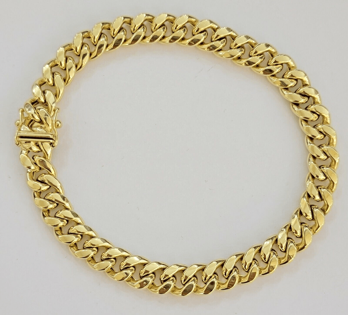 14k Yellow Gold Miami Cuban Link Bracelet 8 inch 8mm Real 14kt Box Lock For Men - Reva Jeweler