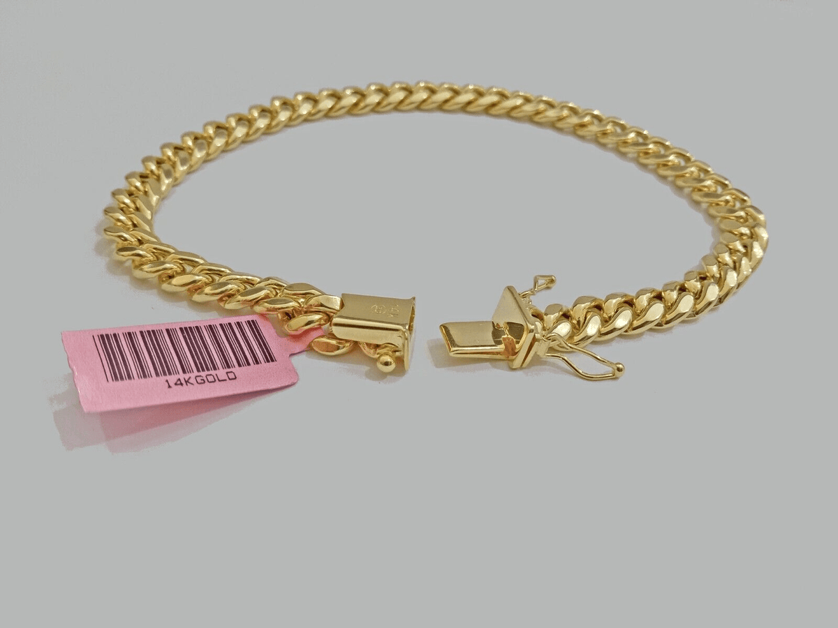14k Yellow Gold Miami Cuban Link Bracelet 8.5'' inch 7mm Real Men & Ladies 14kt - GoldenlinQ