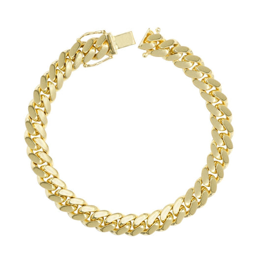 14k Yellow Gold Miami Cuban Link Bracelet 9" inch 8mm Real 14kt Box Lock For Men - GoldenlinQ
