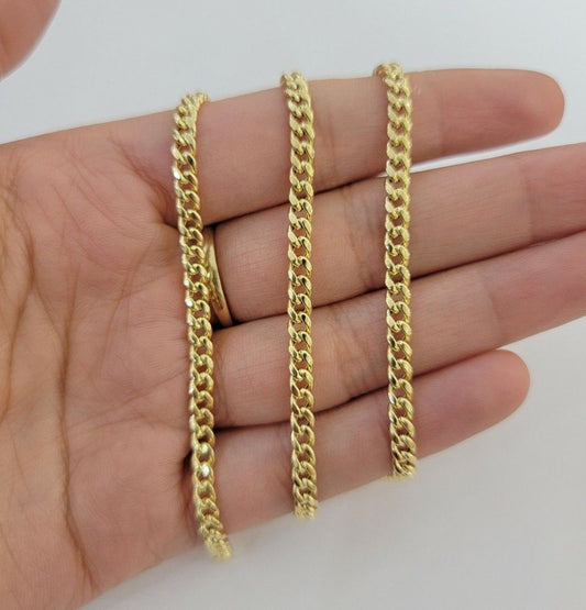 14k Yellow Gold Miami cuban Link Chain 3.5mm Necklace 24" Men Women , REAL 14KT - Reva Jeweler
